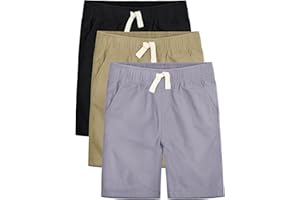 OHD 3 Pack Boys School Uniform Shorts, Casual Summer Shorts Pull on Elastic Waist Boys Clothes with Drawstring