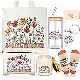 Funnymoom 6 Pcs Social Worker Gifts for Women School Social Worker Must Haves Appreciation Gifts for Housekeeping Volunteer with 17 Oz Glass Cup Canvas Tote Bag Key Chain