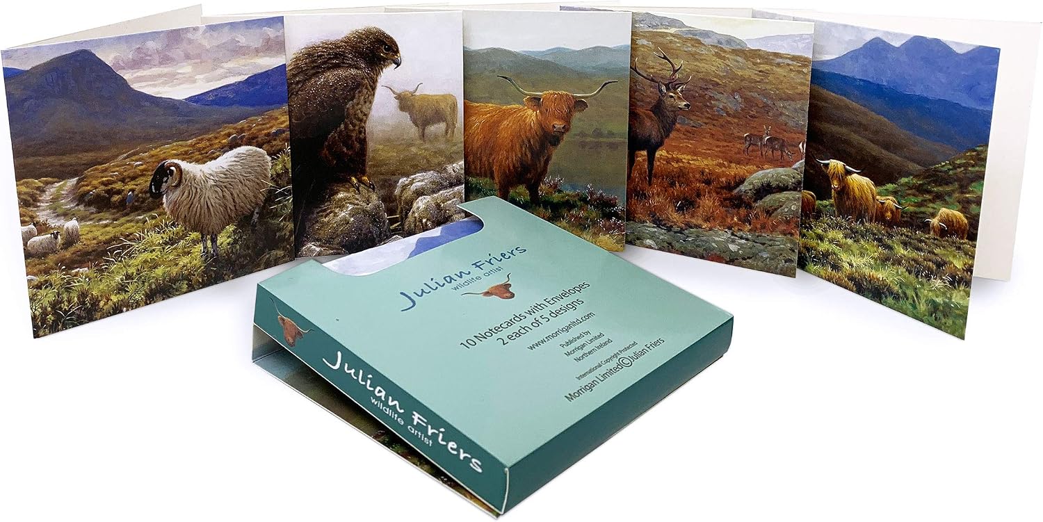 Pack of 10 Highland Animal Greeting Cards with envelopes, All Occasion Blank Cards, Thank You Card, Birthday Card