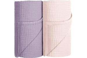 Susurration Muslin Swaddle Blanket Baby,100% Cotton Baby Receiving Blanket Soft Thin Swaddle Blanket for Unisex Newborn 40x40in 2Pack (Pink Purple)