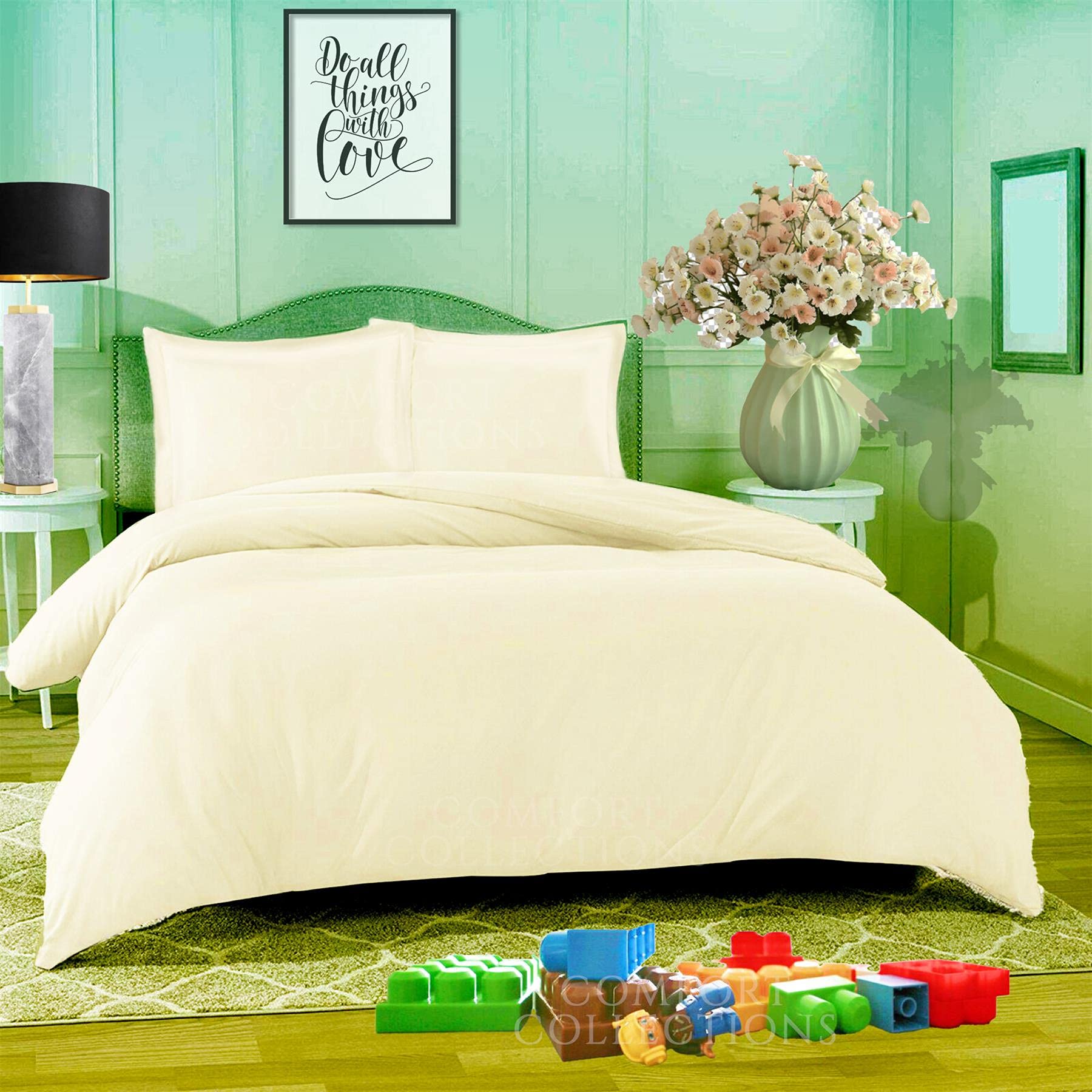 Comfort Collections Duvet Quilt Cover With Matching Pillow Cases Plain Dyed Poly Cotton Easy Care Bedding Set COLOUR CREAM DOUBLE