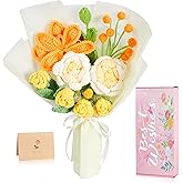 NUKAYAI Crochet Flower Bouquet for Mom, Valentines Handmade Crochet Flowers Gifts, Knitted Tulips Rose Bouquet for Women, Birthday Graduation Gifts for Her (Orange)