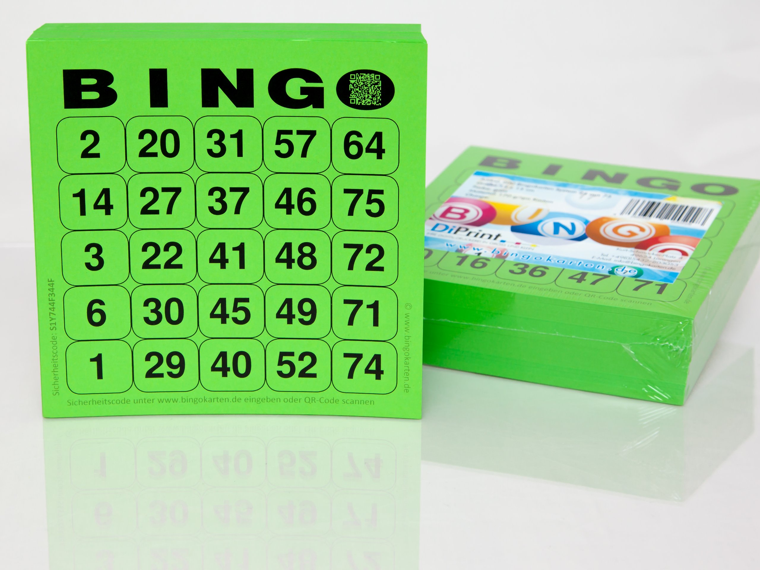 DiPrint 200 large printed Bingo cards for seniors system 25 from 75 (green)