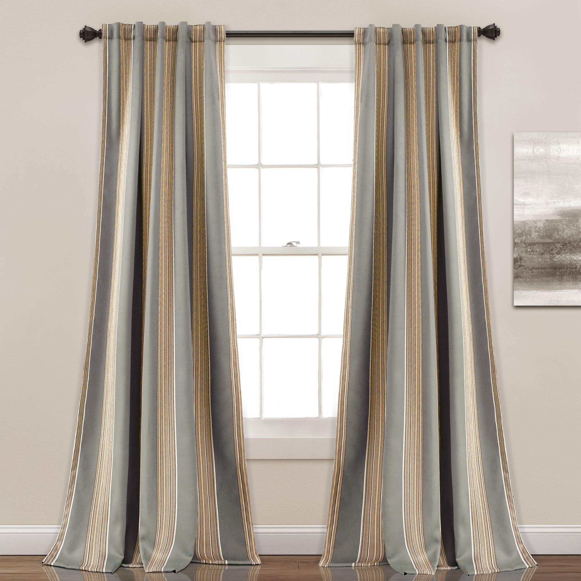 Lush Decor Julia Stripe Light Filtering Window Curtain Panel Pair, 95" Long x 52" Wide, Gray