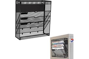LQPAFZ 5 Tier Magnetic File Holder, No Drilling Wall File Organizer, Magazine Paper Mail Document Holder/Magnetic Hanging File Organizer for File Cabinets,Whiteboard refrigerator,Office,Classroom(Black)