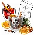 Wrenbury Mulled Wine Glasses Snowflake 7.7oz - Set of 4 Hot Toddy Mugs - Double Walled - Insulated Winter Christmas Eggnog Glogg Drinks - Gluhwein Cups