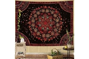 Accnicc Boho Mandala Tapestry Wall Hanging Hippie Bohemian Floral Flower Medallion Tapestry Aesthetic Small Vintage Black Red Indian Tapestries for Bedroom Living Room Dorm Decor 60 x 44 Inch
