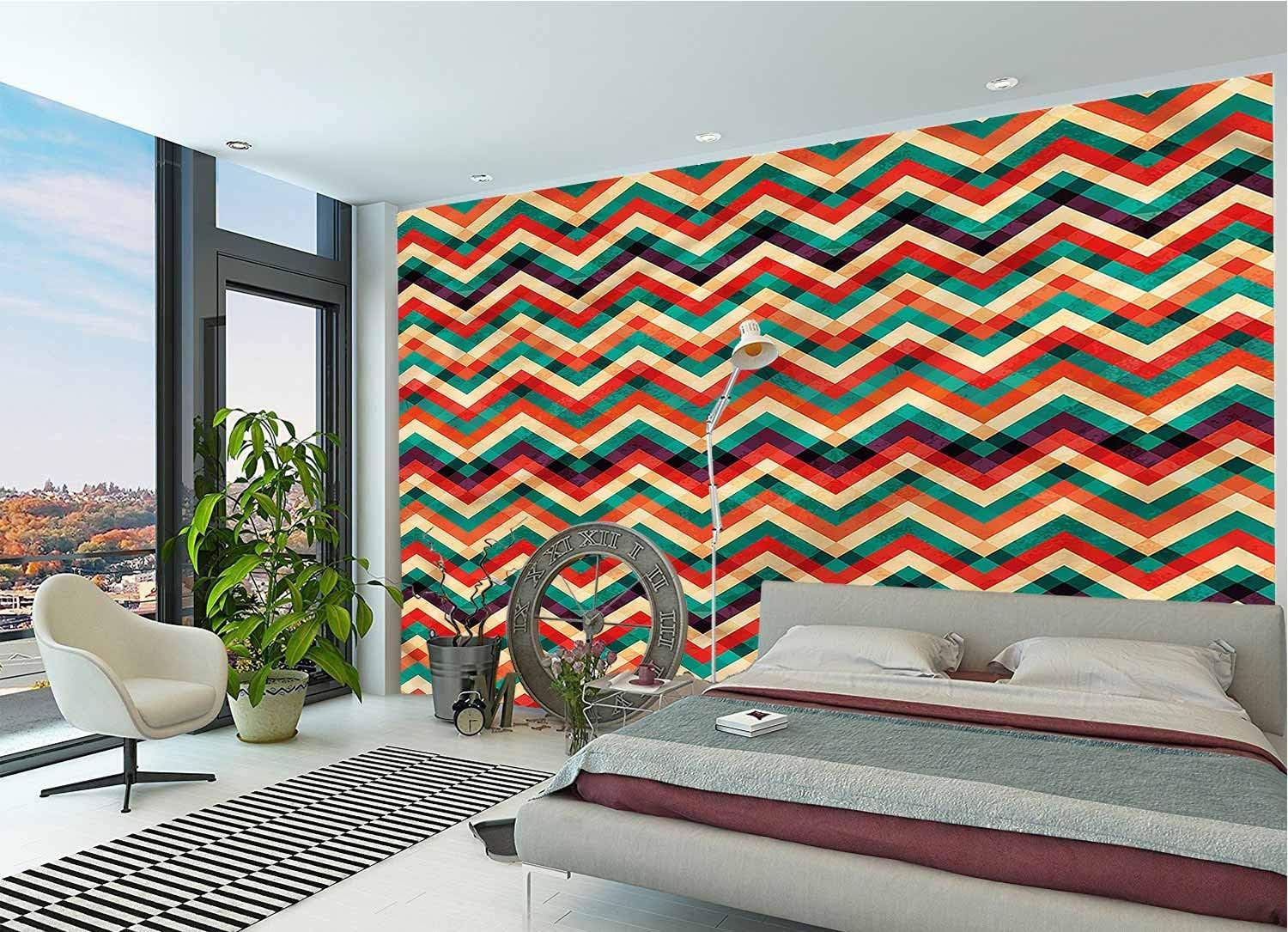 LCGGDB Chevron Wall Stickers Murals,Funky Vibrant and Artistic Paperhanging Wallpaper for Office Livingroom Girls Bedroom Family Wall Decals-118x83 Inch
