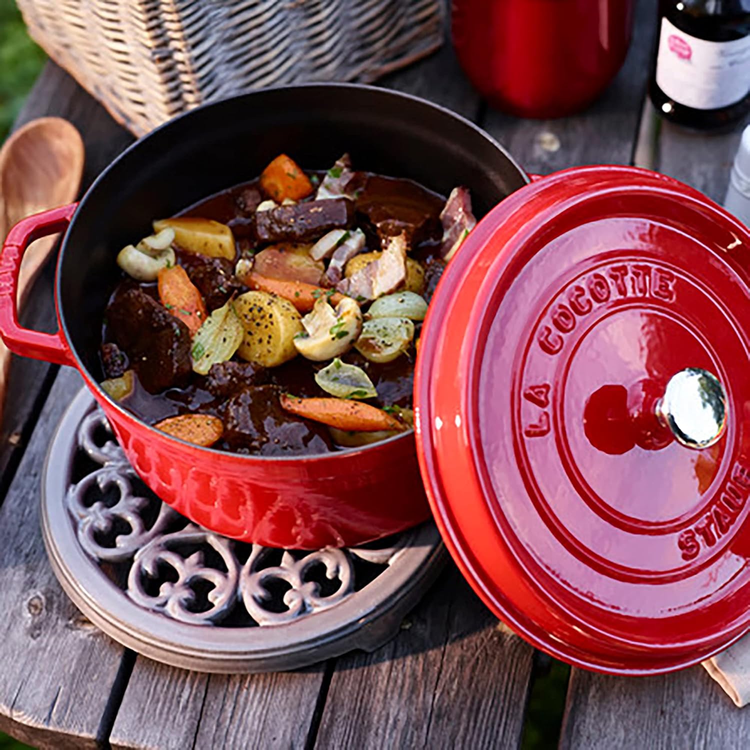Staub Cast Iron Round Cocotte, 5.5-quart, Cherry: Dutch Ovens: Kitchen & Dining