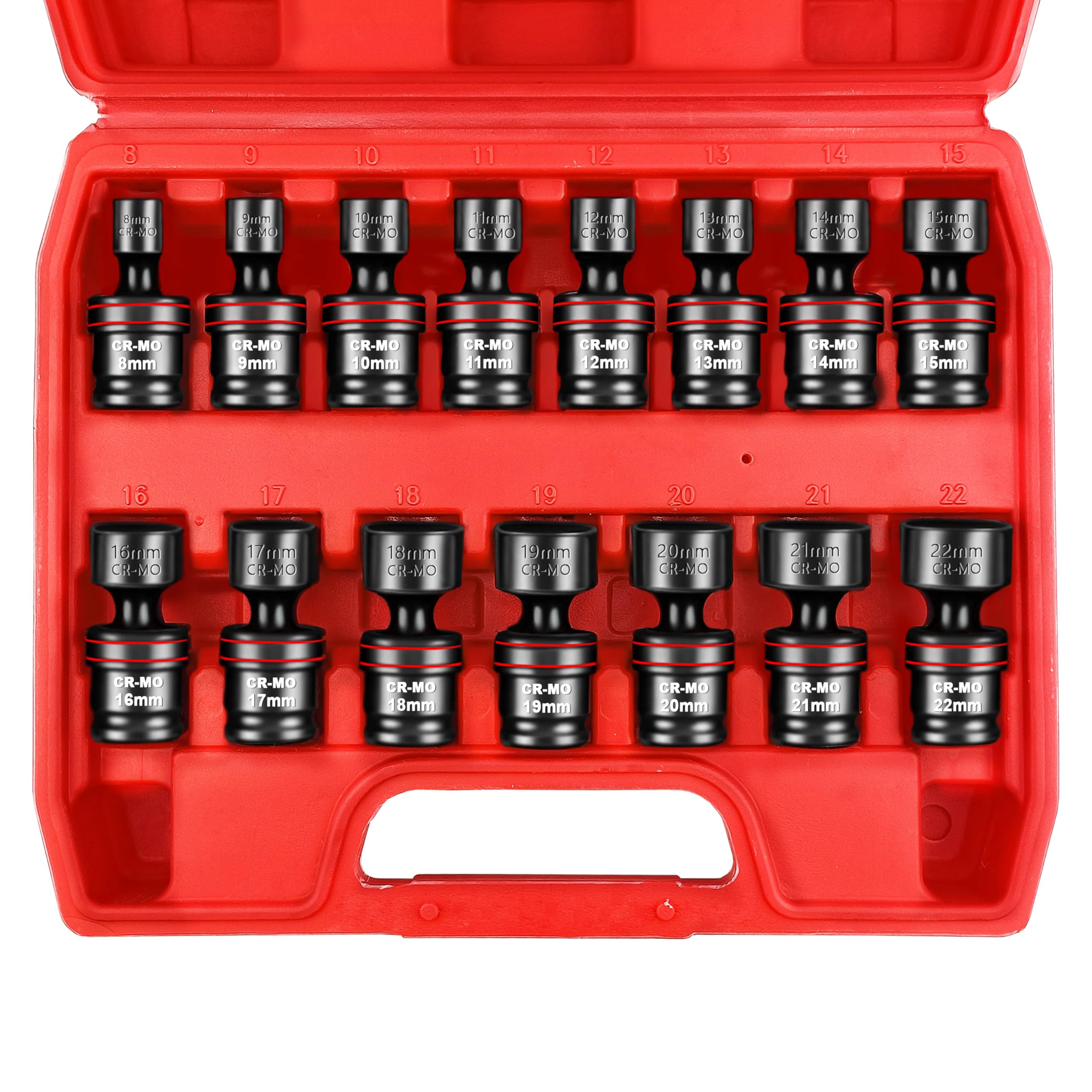 Photo 1 of ***FACTORY SEALED***WETT 15-Piece 3/8" Drive Shallow Impact Universal Joint Socket Set, Metric Swivel Socket Set (8-22mm), Flexible Wobble Sockets, 6 Point, CR-MO Steel