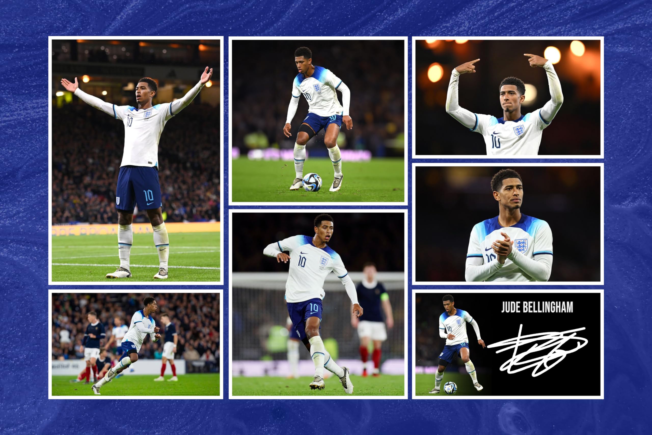 RJR PRINTS Jude Bellingham - England Signed 12x8 Inch Montage Photo Print Pre Printed Signature Autograph Football Gift