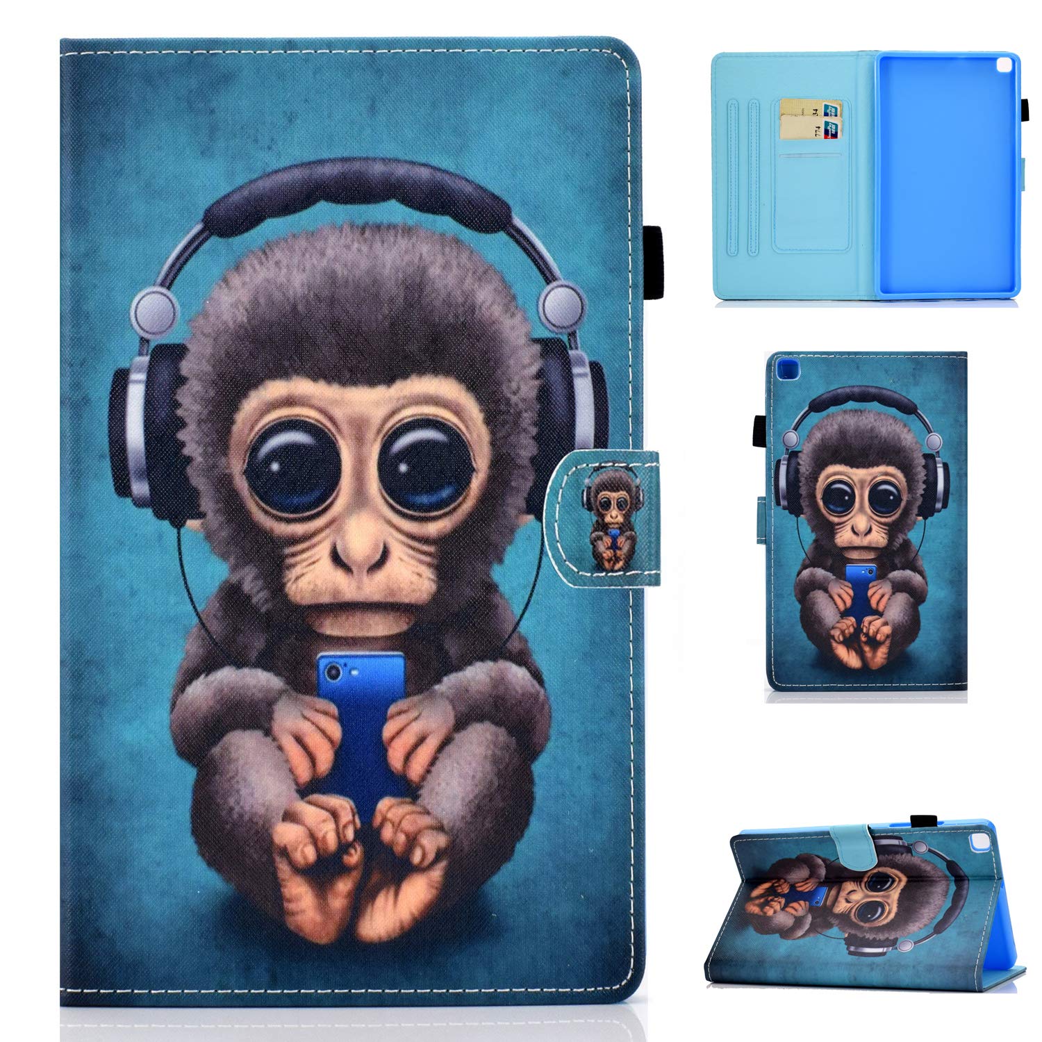 Bspring Leather Case for Samsung Galaxy Tab A7 10.4 Inch 2022/2020 Model (SM-T500/T503/T505/T507/T509) Super Thin Lightweight Stand Cover with Auto Wake/Sleep Feature,Monkey
