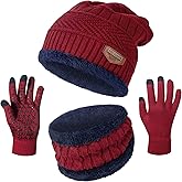 Winter Beanie Hats Scarf Gloves Set Thick Warm Slouchy Beanies Hat Knit Skull Cap Neck Warmer for Men Women