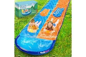 POOLSIDER Premium Double Slip and Slide Water Slide - 22.5 Ft 2-Lanes Blue & Orange Slip N Slide with 2 Bodyboards | Durable & Advanced Design - Heavy Duty Water Slides for Kids Backyard