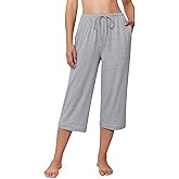 Ekouaer Womens Pajamas Pants Capri Pj Bottoms with Pockets Comfy Drawstring Printed Lounge Soft Sleep Pants