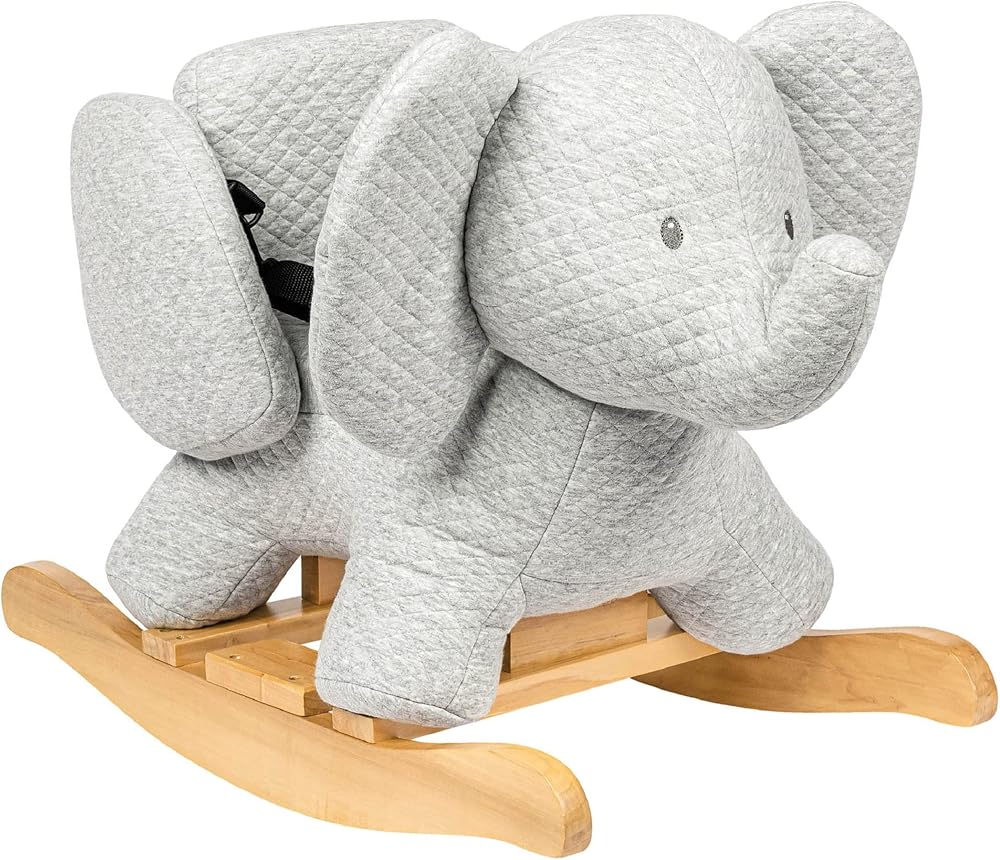 Nattou Wooden Rocker Elephant Tembo Grey Padded Seat Safety Belt Ages 10-36