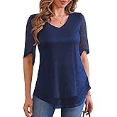 Traleubie Women's Short Sleeve Sparkly Glitter Blouse Double Layer Mesh Top for Parties, Evening Wear, Everyday Style, S-XL