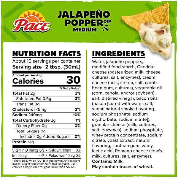 PACE JALAPENO POPPER DIP, CHEESE DIP, 11 OZ MICROWAVABLE BOWL