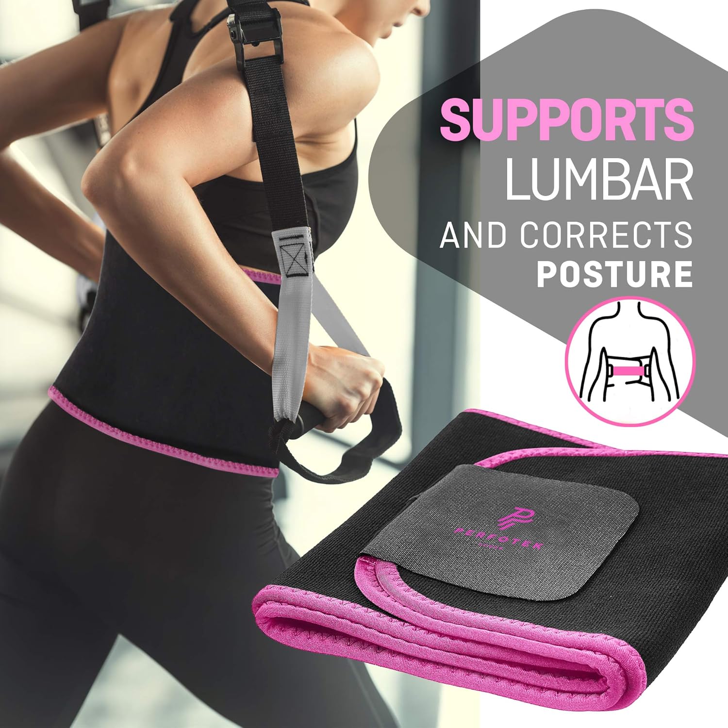 Perfotek Waist Trimmer Belt, Sweat Wrap, Tummy Toner, Low Back and Lumbar Support with Sauna Suit Effect, Abdominal Trainer (Pink): Clothing