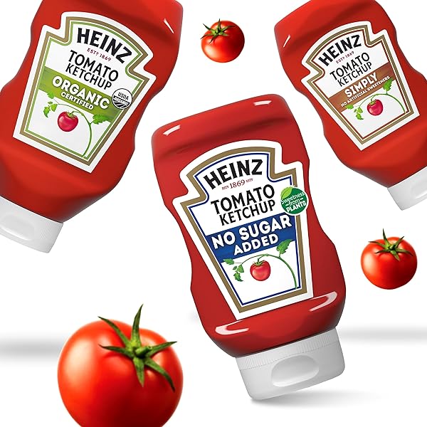 HEINZ TOMATO KETCHUP WITH NO SUGAR ADDED, 13 OZ BOTTLE