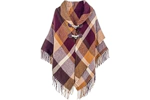 Moss Rose Women's Travel Plaid Shawl Wrap Open Front Poncho Cape for Fall Winter