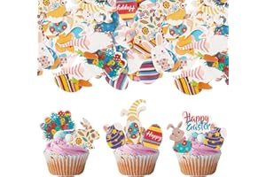 Gyufise 70 Pack Edible Happy Easter Cupcake Toppers Bunny Cupcake Picks Edible Easter Cake Decorations for Easter Theme Baby Shower Kids Birthday Party Cake Supplies