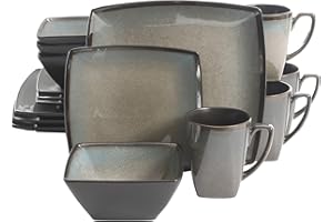 Gibson Elite Tequesta Square Reactive Glaze Stoneware Dinnerware Set, Service for 4 (16pcs), Taupe