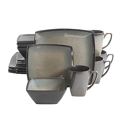 Gibson Elite Tequesta 16 Piece Square Dinnerware Set, Taupe