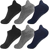 LIKICOOL Women Non Slip Grip Ankle Socks with Anti-Skid Soles Cushioned for Yoga, Pilates, Barre,Hospital, Home, Walking