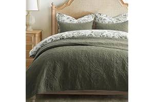 EVERGRACEHOME EVERGRACE 100% Cotton Paisley Quilt Set, King Size 3 Piece Set – Prewashed Lightweight Bedspread with 2 Shams, Soft & Breathable Matelasse Coverlet for All-Season Comfort, Olive Green