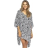 Back From Bali Womens Swimsuit Cover Up Short Poncho Print Pullover Beach Caftan for Bathing Suit