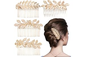 4 PCS Leaf Hair Side Combs Gold Rhinestone Hair Comb Clips with Teeth Vintage Wedding Headpiece Decorative Hair Accessories f