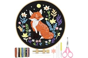 TINDTOP Embroidery Kit for Beginners Adult, Fox Embroidery Kit for Beginners Include Embroidery Cloth Hoops Threads for Craft