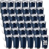 Sieral 36 Packs Stainless Steel Tumbler Bulk with Lid Vacuum Double Wall Insulated Travel Coffee Mug Powder Coated Tumbler Cup for Graduation Wedding Christmas Birthday Party(Navy Blue, 16 oz)