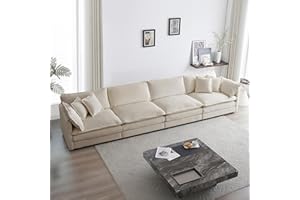 Tmsan 146.5" Oversized Deep Seat Chenille Cloud Sofa Couch, Large 4 Seater Modular Sectional Sofa for Living Room Apartment Office (Light Coffee)