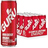 GURU Organic Energy Drink, Original, Natural Caffeine, 12 Fl Oz, 12 Pack | 140 MG Natural Caffeine for Workouts, Performance &amp; Midday Boost, Plant Based, Gluten Free, Vegan, No Artificial Sweeteners