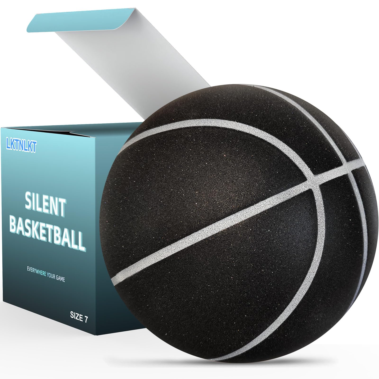Photo 1 of LKTNLKT Silent Basketball Size 7 (29.5") – Grooved Airless Foam Indoor Basketball for Quiet Dribbling and Indoor Training, Pro PU Material – Achieve Real Feel Higher Bounce Quieter (Black)