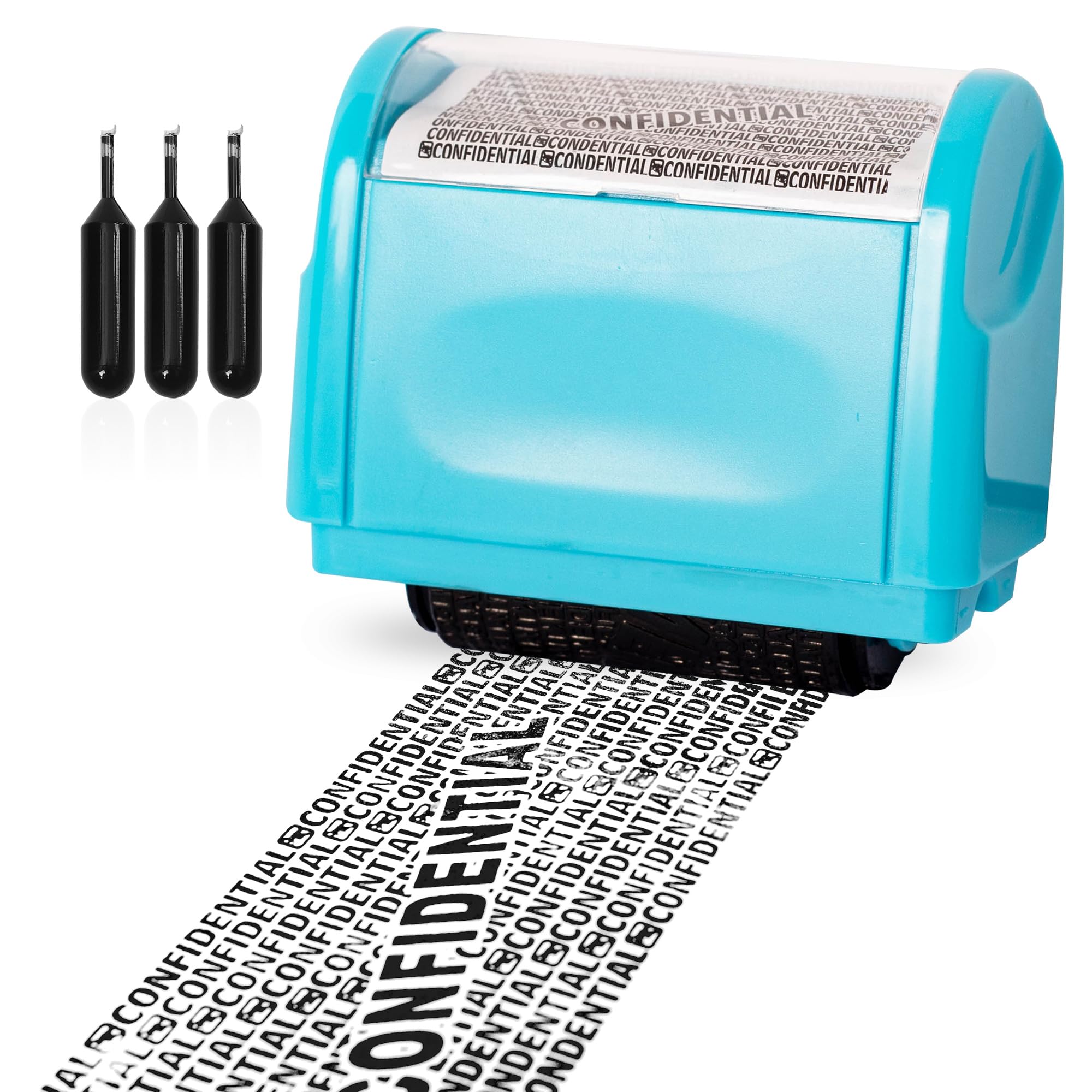 Privacy ID Address Blocker Stamp, Identity Theft Protection Roller, Personal Data Security Defender, Wide Blue Stamp + 3 Refills Ink