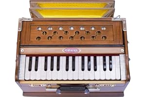 Portable Harmonium, Maharaja Musicals, Model 2025-26 Small, 2 1/4 Octaves Saptak, 3 Fold Bellow, 17x10x10 Inch, Handle, Bag, Kirtan Yoga Companion, Handmade Harmonium-PH1