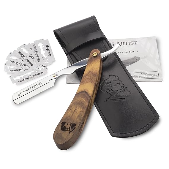 Shaving Artist Handgefertigtes Rasiermesser mit Holzgriff & 5 Edelstahl Klingen | Einfache, Angenehme & Präzise Rasur | Reduk