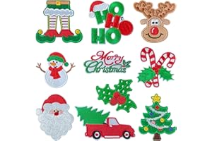 JEFUZH 10 Pcs Christmas Iron on Patches, Cute Reindeer, Santa Claus, Snowmen, Christmas Trees Xmas Embroidered Patches for Clothing, Socks, Backpacks, Jeans, Hats, DIY Decorations
