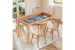 Danrelax Oak Board Game Table with Removable Table Top, 52" x 29" Play Area, PU Leather Playmat & 4 Cup Holders, Seats 4-6 Players, Dual-Purpose for Gaming & Dining