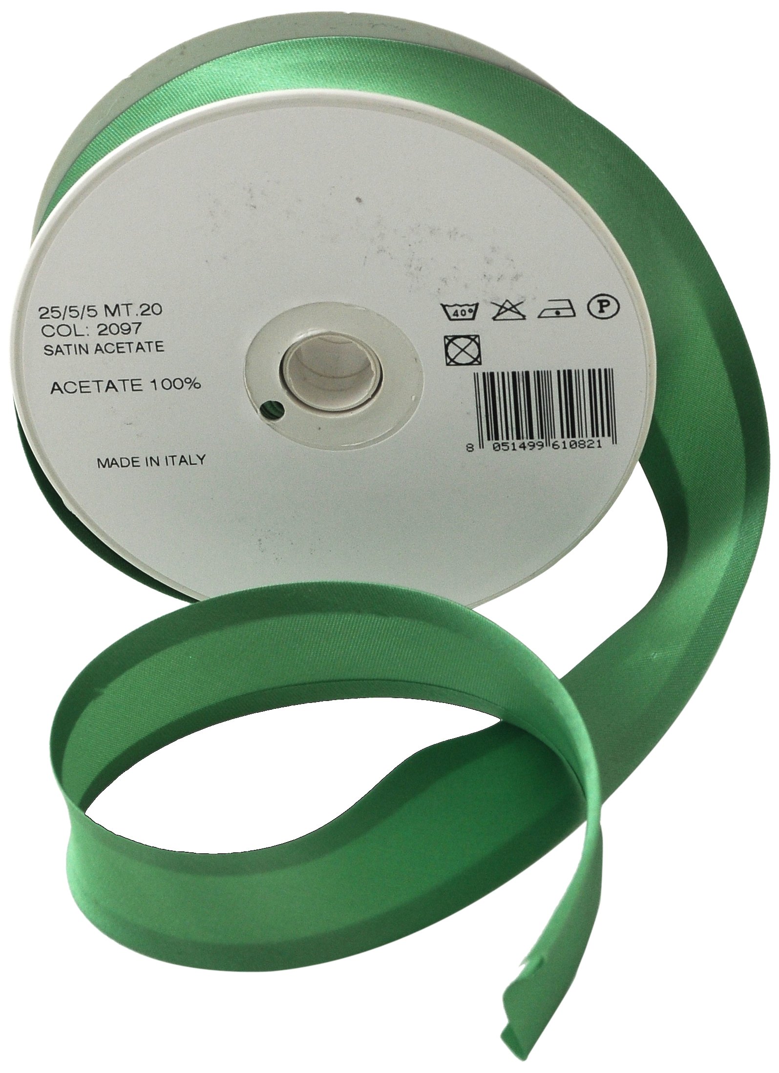 Inastri Trimz Acetate Satin Bias Binding Tape, 25mm Width, Green (Color 2097) – Silky Double-Fold Edging for Dressmaking, Bridal & Crafts