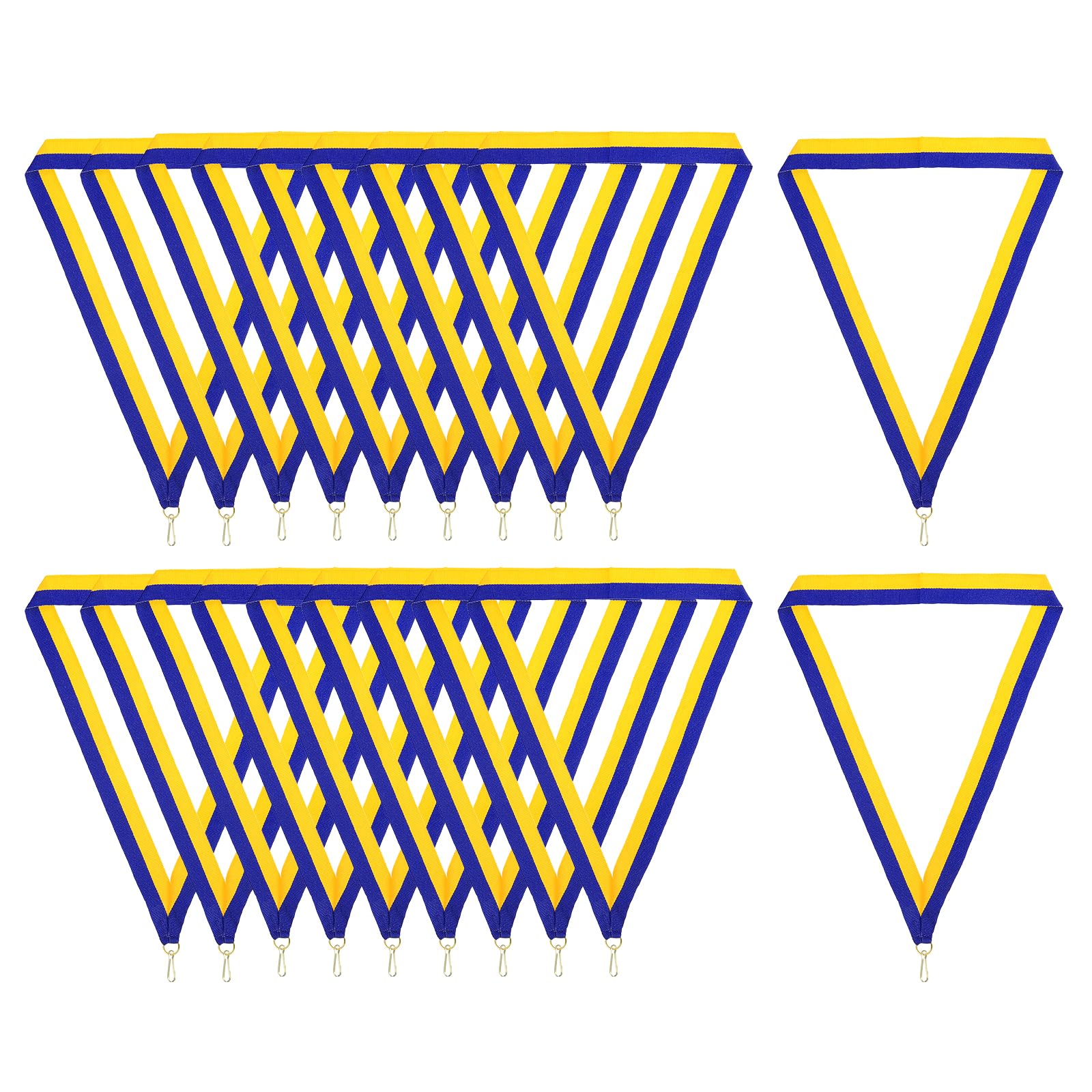 PATIKIL Award Neck Ribbons with Snap Clips, 30 Pcs Polyester Striped Medal Lanyards Ribbon for Competitions Sports Meetings Sports Party, Blue Golden