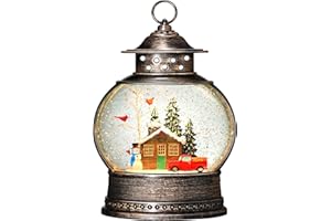 Priddop Christmas Snow Globe with Timer and Music, USB and Battery Powered Christmas Decorations Indoor (SnowmanCar)