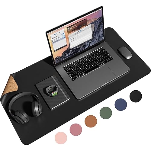 Eco Cork PU Leather Desk Mat,Dual Side Office Desk Pad,Ultra Thin Large Mouse Pad,Laptop Desk Table Protector,Waterproof Desk Writing Pad for Office Work/Home/Decor(Black, 31.5"x15.7")