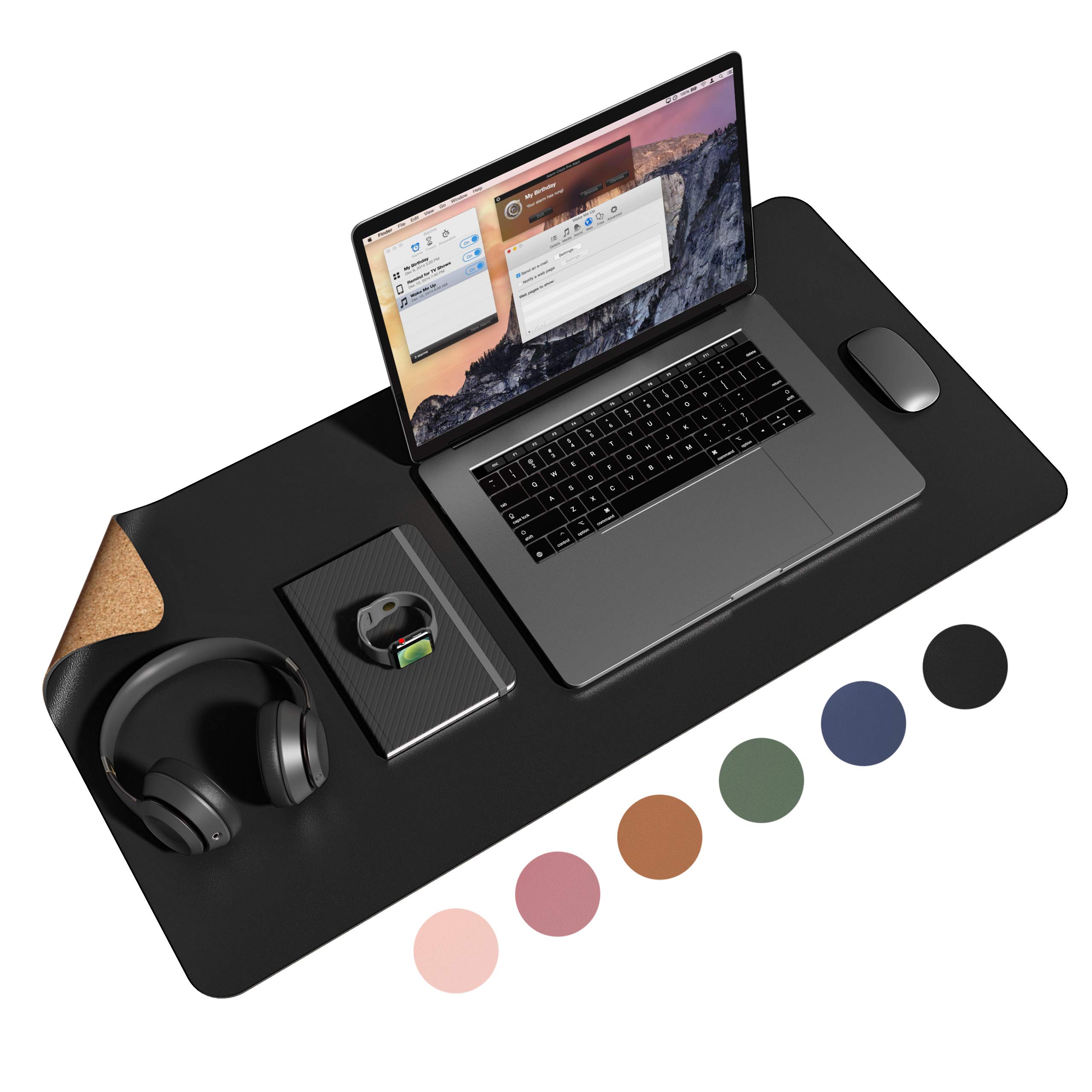 Eco Cork PU Leather Desk Mat,Dual Side Office Desk Pad,Ultra Thin Large Mouse Pad,Laptop Desk Table Protector,Waterproof Desk Writing Pad for Office Work/Home/Decor(Black, 31.5"x15.7")
