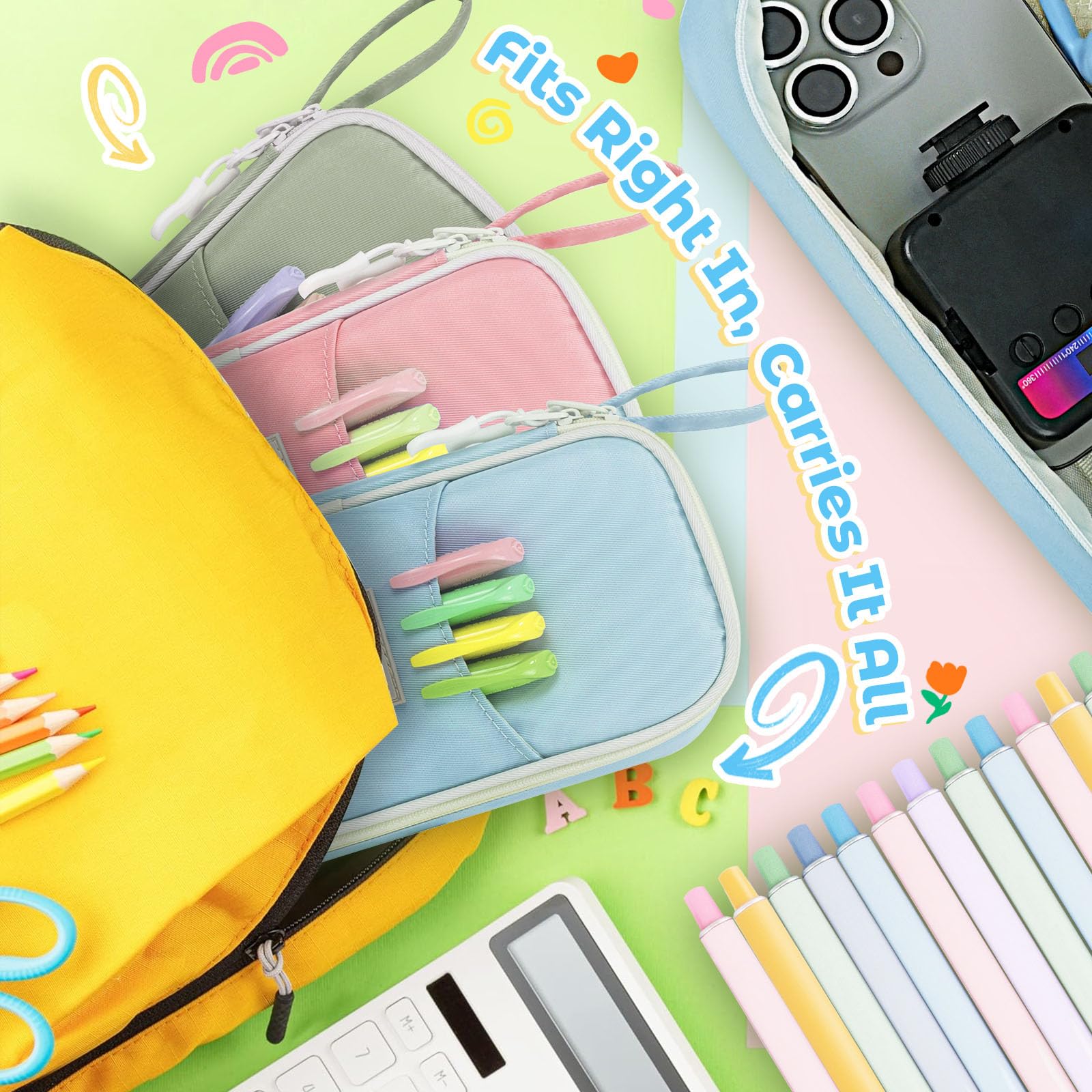 Aesthetic Pencil Case Pouch with Zipper – Large Capacity Organizer Bag for School Supplies, Pens, Pencils, Markers – Cute Small Storage Box for Kids, Girls, Teens & College, Blue