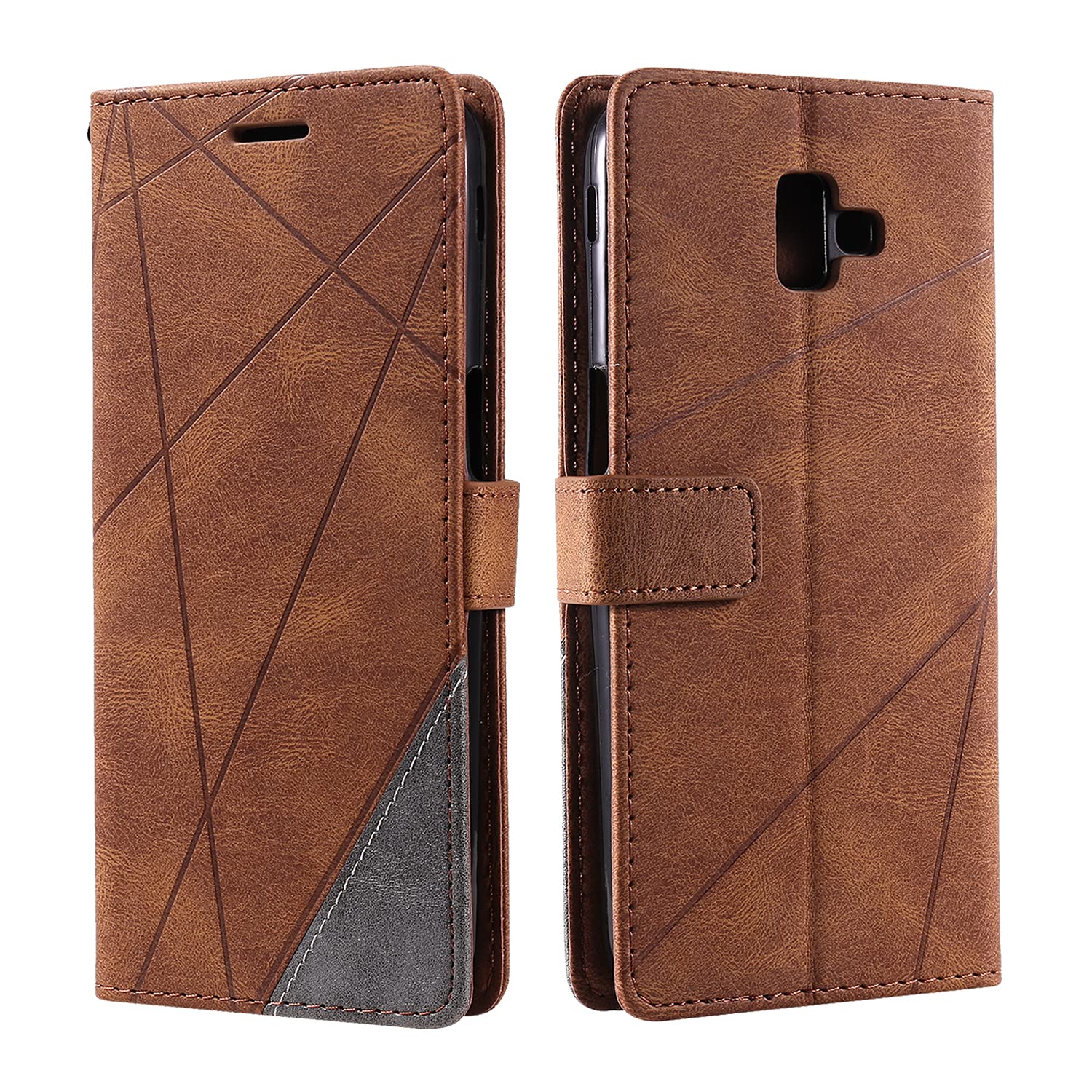 SONWO Case for Galaxy J6 Plus 2018 Case, Premium Leather Flip Wallet Case Magnetic Closure Card Slots Kickstand Phone Case for Galaxy J6 Plus 2018, Brown