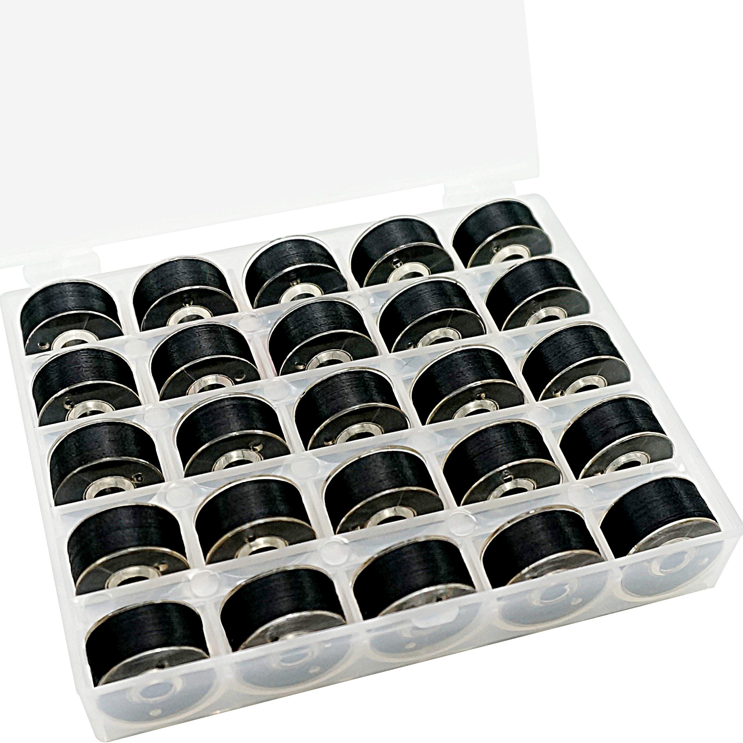 New Brothread 25pcs Black 70D/2 (60WT) Prewound Bobbin Plastic Size A SA156 for Embroidery and Sewing Machines Polyester Thread DIY Embroidery and Sewing Thread